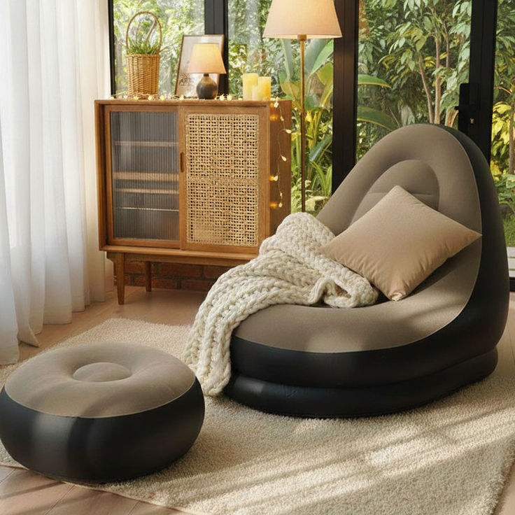 ✨ Premium Inflatable Lazy Sofa Chair with Footrest | Luxury Air Lounge Seat for Home & Relaxation