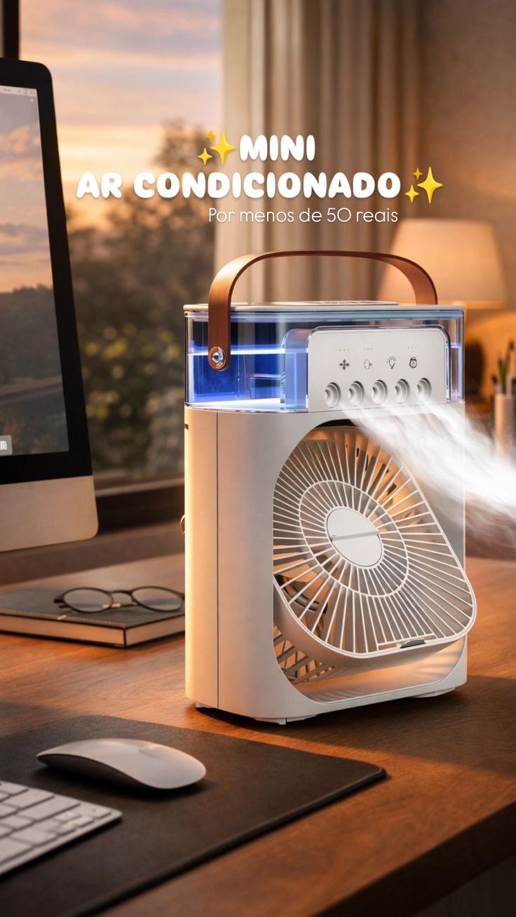 ❄️ Portable Mini Air Cooler Fan with LED Light | USB Rechargeable Humidifier & Personal Cooling Fan