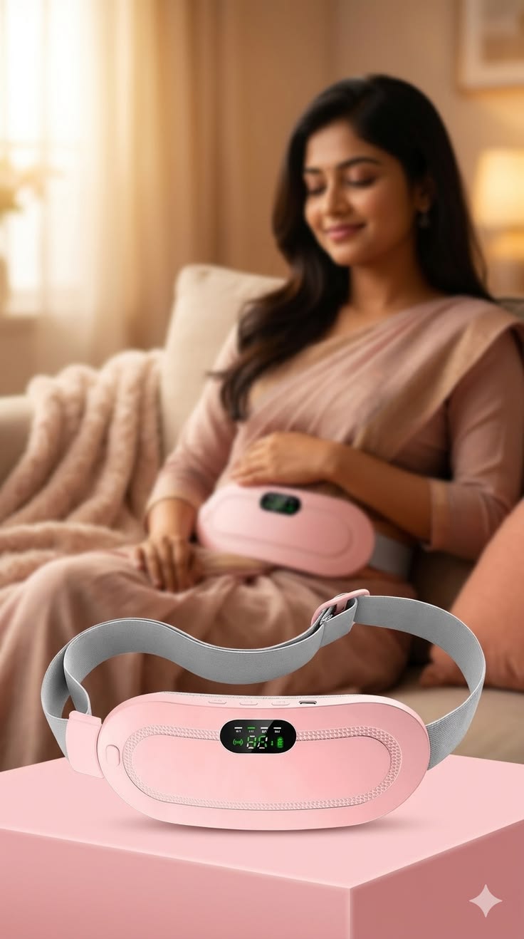 ✨ Cordless Heated Period Cramp Relief Belt – Rechargeable Menstrual Heating Pad with LCD Display & Adjustable Waist Strap