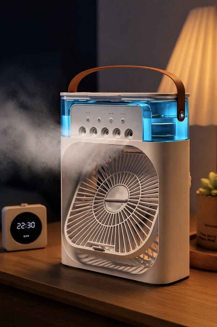 ❄️ Portable Mini Air Cooler Fan with LED Light | USB Rechargeable Humidifier & Personal Cooling Fan