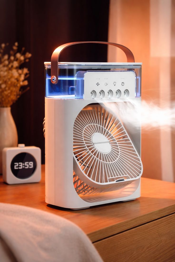 ❄️ Portable Mini Air Cooler Fan with LED Light | USB Rechargeable Humidifier & Personal Cooling Fan